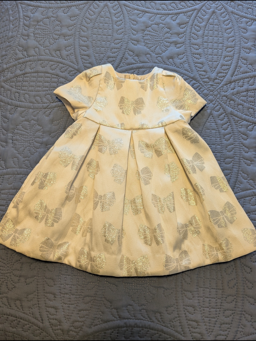 Jacadi Cream Dress with Silver Glitter Bows